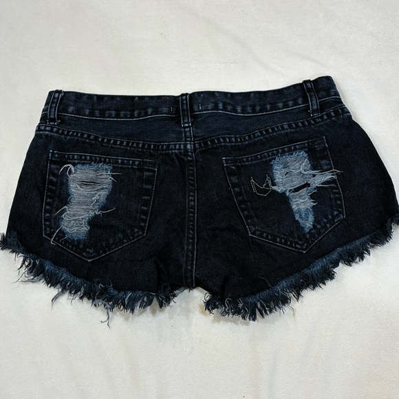 Show Me Your Mumu Blue Cutoff Shorts Distressed Denim Frayed Festival 27 - Picture 3 of 4